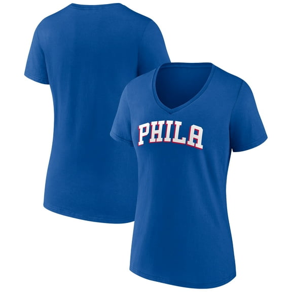 Women's Royal Philadelphia 76ers Wordmark V-Neck T-Shirt