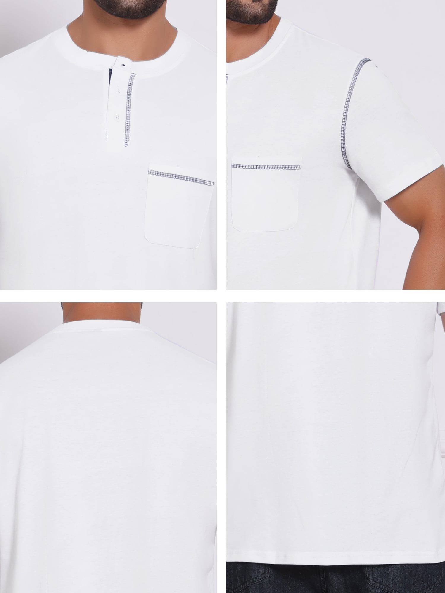 DARING DIVA Men's Henley Crew Neck Short Sleeve Button Down T-Shirt M White