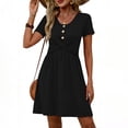 thumbnail image 2 of Dresses for Women 2026 Solid-Color Crew-Neck Short Sleeve Dress with Crossover Button Down Front Breathable Comfortable Casual Travel, 2 of 7