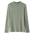 thumbnail image 6 of Xinoom Women Mock Neck Ribbed Long Sleeve Top, Slim Fit Stretchy Basic Tee, Soft Knit Undershirt for Office Daily Outfit Green,XXS, 6 of 8