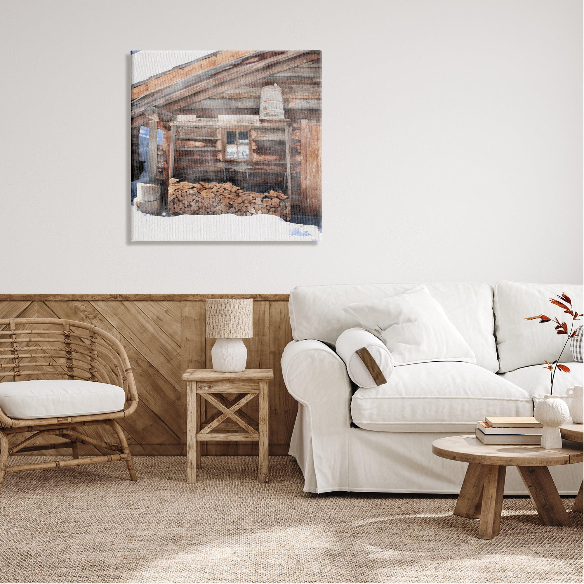 Stupell Industries Lumber at Winter Cabin Travel & Places Painting Gallery Wrapped Canvas Print Wall Art, 30 x 30