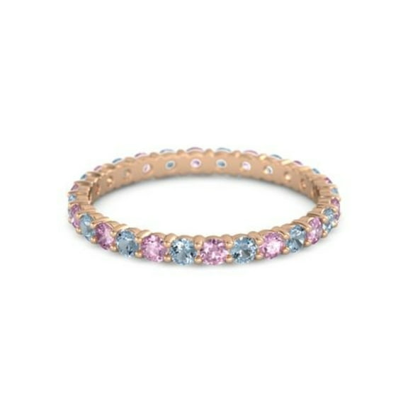 Round Eternity Band Pink Spinel Blue Topaz 925 Sterling Silver Rose Plated Ring