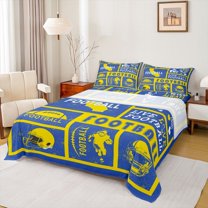 Castle Fairy Teens Adults Football Print 4pcs Bed Sheets,Sport Gamer King Sheets,Blue Yellow Super Cozy Sheet Set,Breathable Home Decor