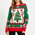 thumbnail image 4 of FRSASU Women's Christmas Sweaters Snowflake Reindeer Long Sleeve Crewneck Oversized Sweater Xmas Knitted Pullover Tops Red-F, 4 of 7