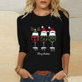 thumbnail image 2 of Feancey Women's 3/4 Sleeve Blouses Casual Plus Size Christmas Tops Novelty Wine Glass Print Crewneck Pullover Comfy Loose Blouses Black 3XL, 2 of 6