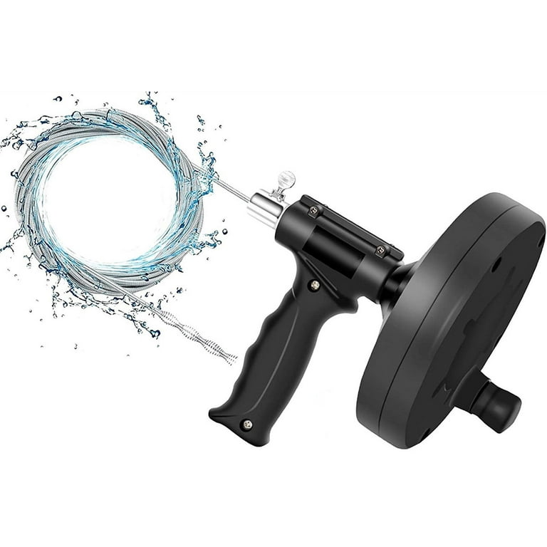 The Plumber's Choice 1/4 in. x 25 ft. Drill and Manual Drum Auger with Steel Plumbing Drain Snake Drain Cleaning Cable to Remove Drain Clogs, Black