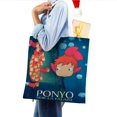 thumbnail image 4 of Ponyo en el Acantilado Bolso de tela con estampado de lienzo para mujer, bolsa de compras reutilizable y estética, con cremallera interior, regalo para mujer,40*45cm., 4 of 6