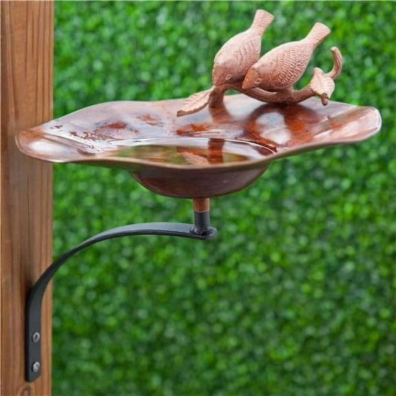 Achla BB-02AB-RM Antiqued Birdbath with Birds with Rail Mount Bracket, Copper & Black