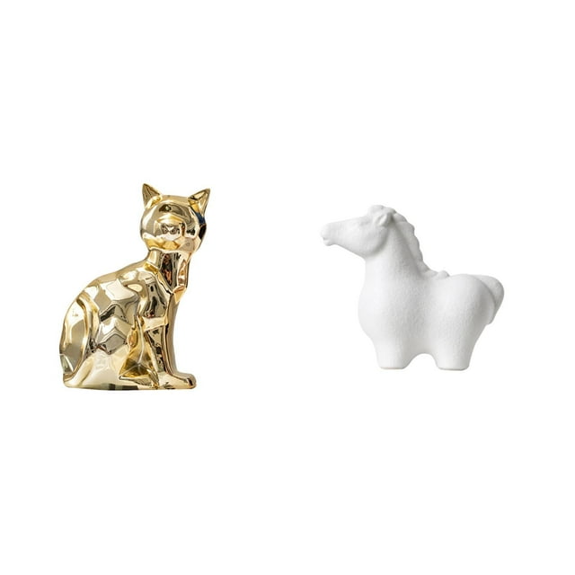 Escultura Decorativa De Porcelana De Gato Y Caballo, Figura Artística, Adorno Para Chimenea, Sala De Estar, Mesa, Oficina O Armario.