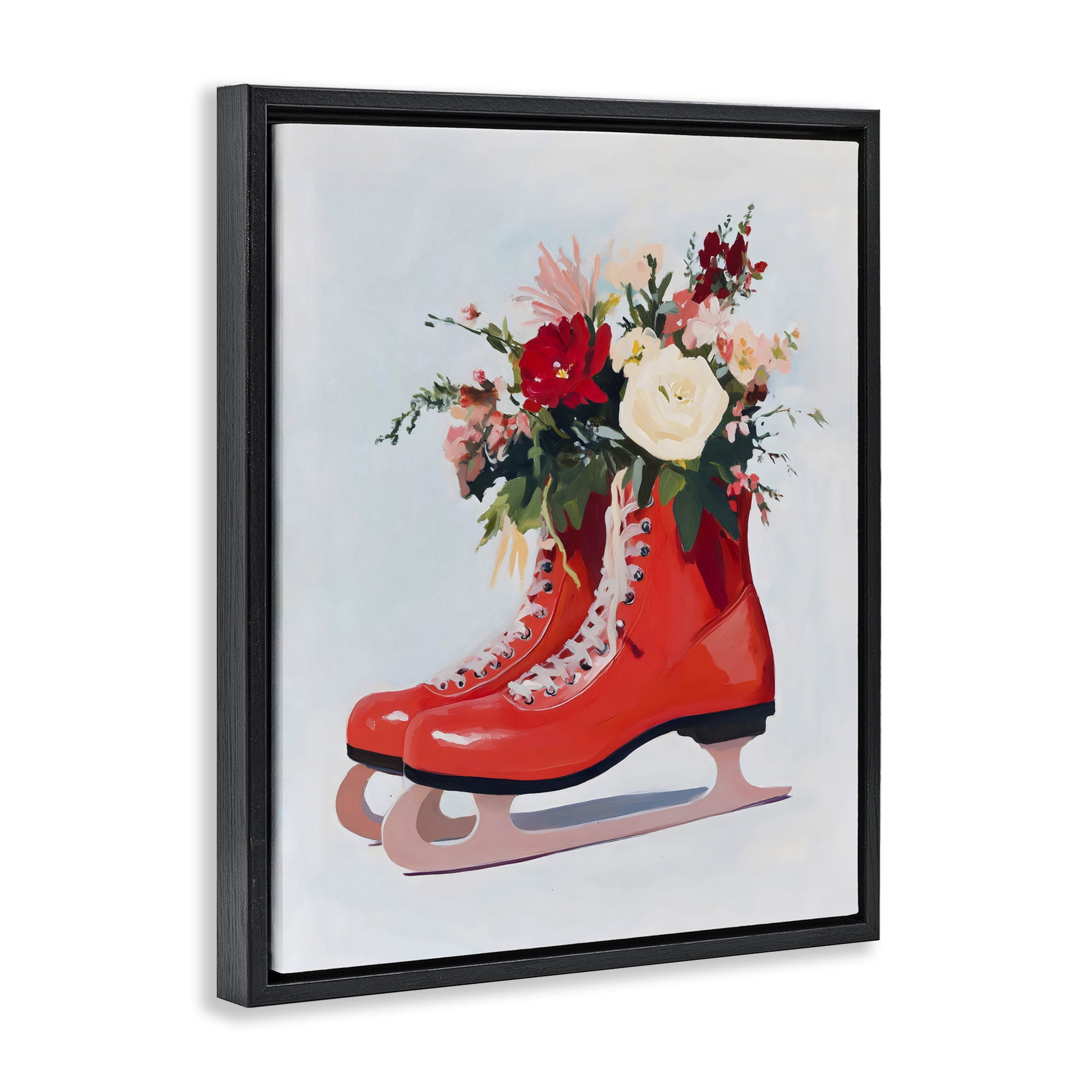 Stupell Industries Floral Ice Skates Black Framed Floater Canvas Wall Art, design by The Prints Vibe