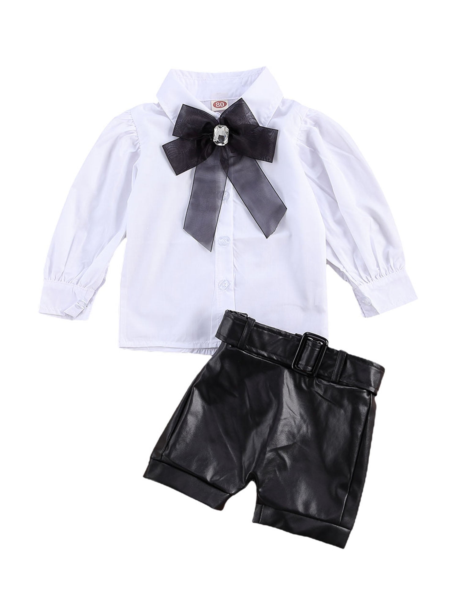 Pdylzwzy Toddler Girl Clothes Long Sleeve White Shirt Black Leather Shorts 2 Piece Fashion Outfits Set Mh Walmart Com