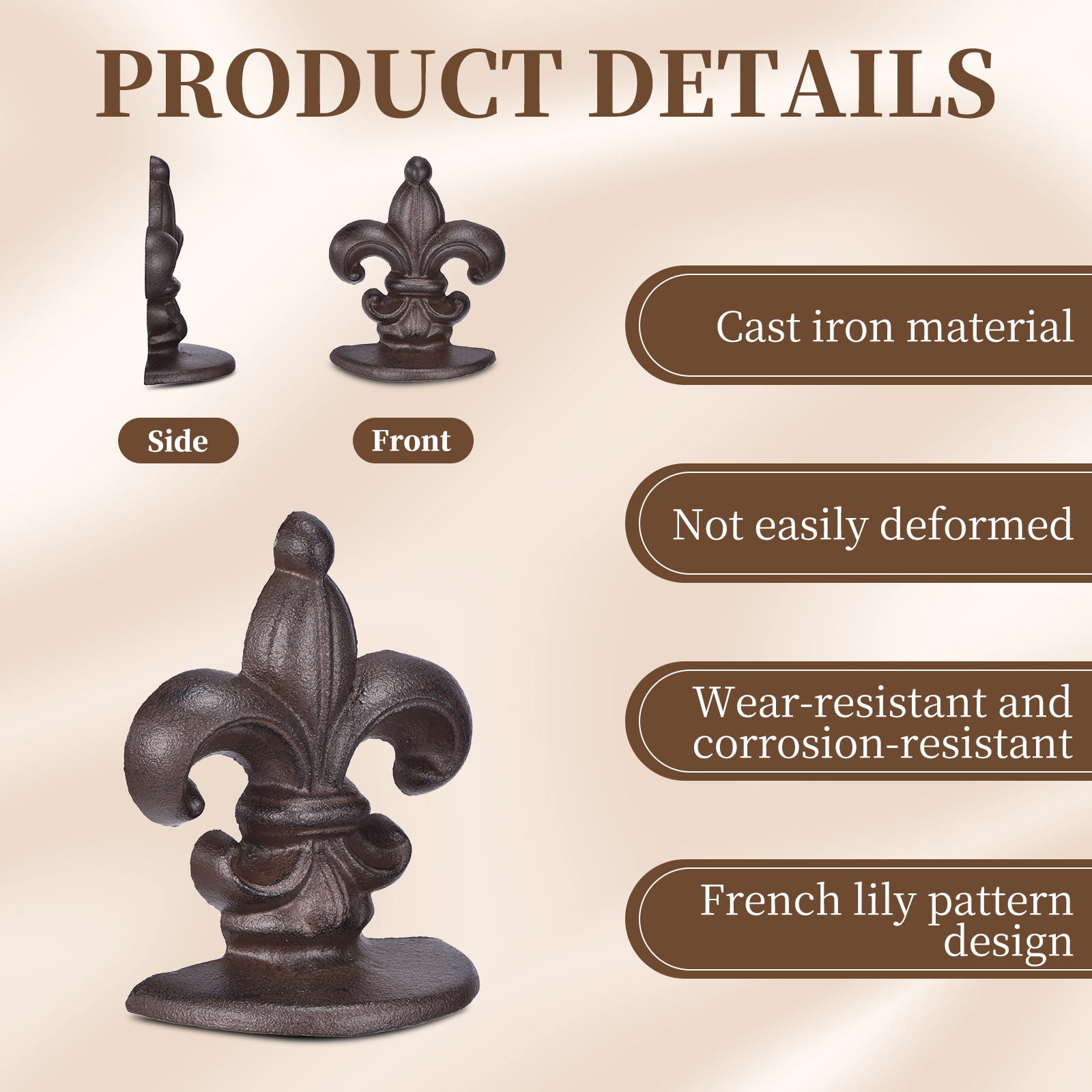 Uxcell 2 Pack Cast Iron Door Stopper, Door Stop Wedge, French Lily Metal Doorstops, Decorative Cast Iron Floor Doorstop for Home Office Kitchen Bathroom, Dark Brown