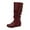 Wine, variant on Slouchy Boots for Women Hidden Wedge Low Heel Retro Leather Round Toe Adjustable Button Fold Over Mid Calf Booties