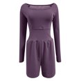 thumbnail image 5 of Clearance under $5 JINMGG Shorts for Women Clearance $5 Womens Workout Romper Outfits Long Sleeve Running Onesie Open Back Exercise Waisted Yoga Jumpsuits Purple XL, 5 of 6