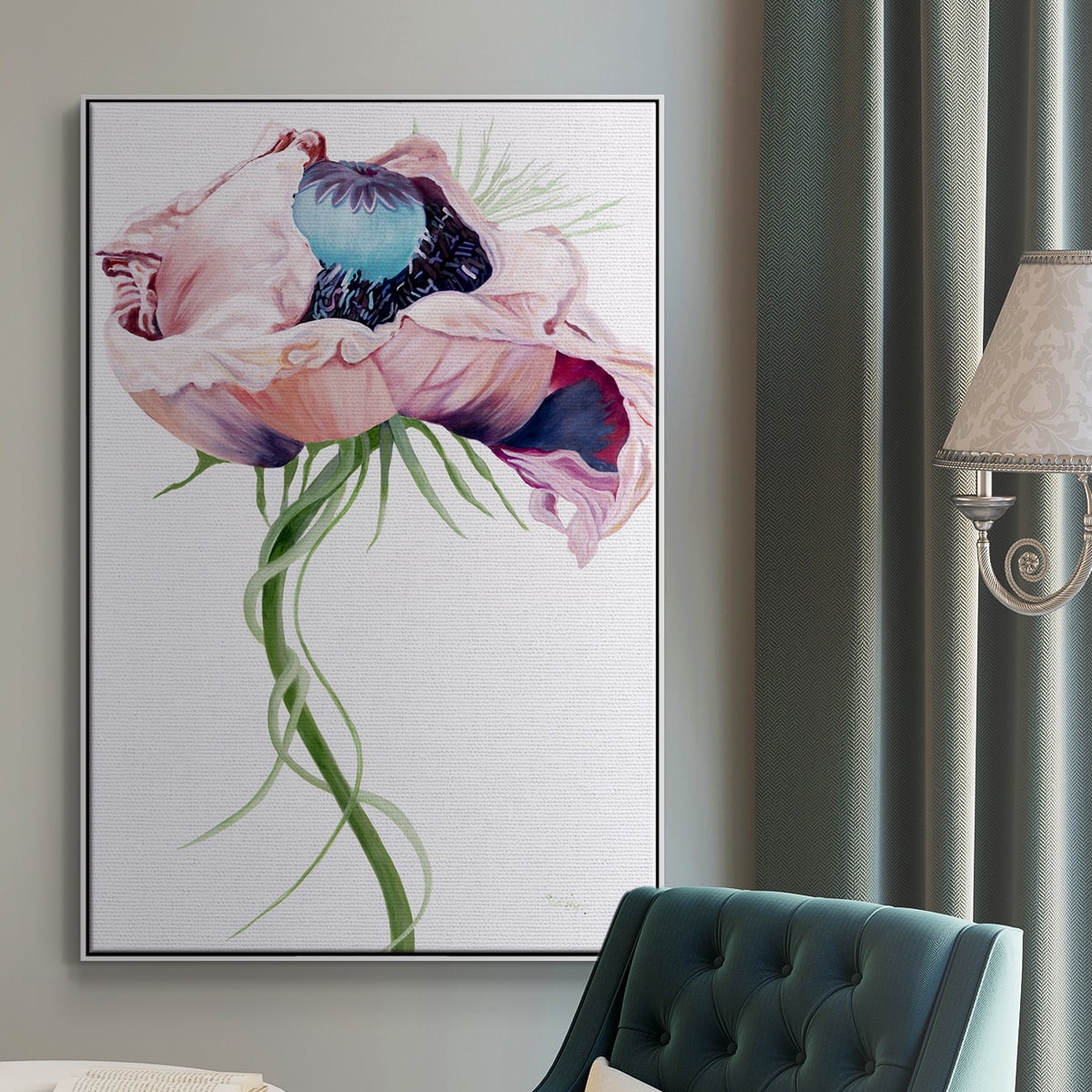 Paris Poppy II Framed Premium Gallery Wrapped Canvas - Ready to Hang - 25 x 37 - White Floating Frame