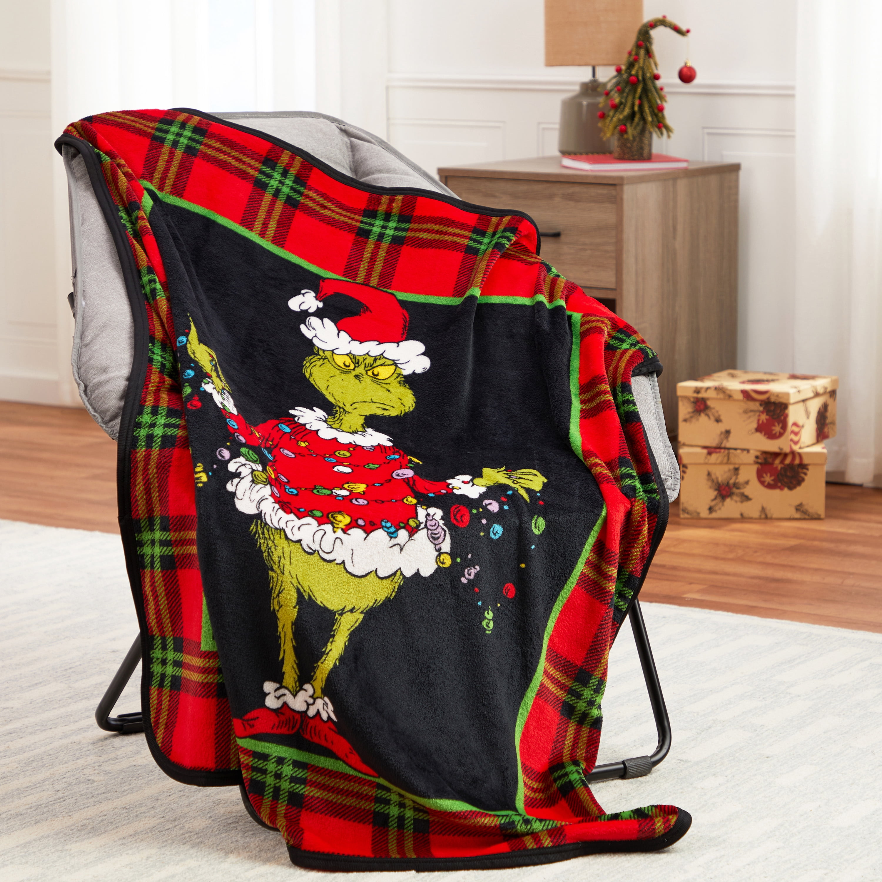 Grinch Kids Plaid Silky Soft Throw Blanket, 40x50