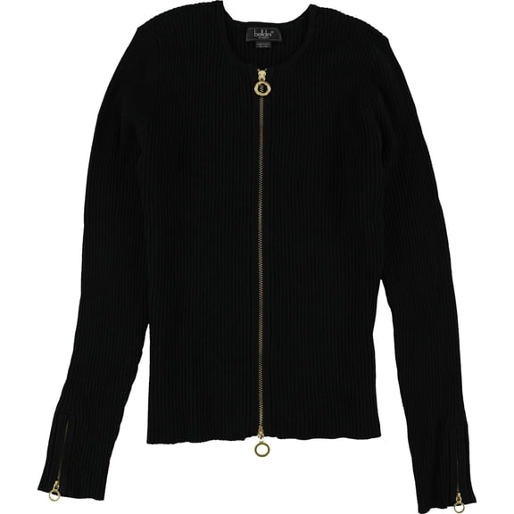 Belldini Womens Double-Zip Knit Sweater, Black, X-Large