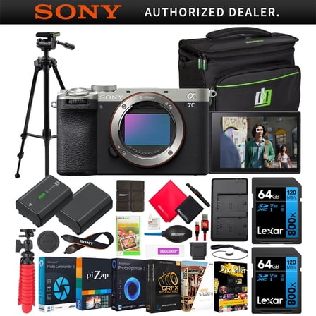 Sony a7C II Full Frame Mirrorless Interchangeable Lens Camera | Official Sony USA Partner Model | Body Silver ILCE-7CM2/S Bundle with Deco Gear Bag Case   Extra Battery   Dual Charger   Tripod