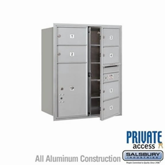 10 Door High Recessed Mounted 4C Horizontal Mailbox with 6 Doors and 2 Parcel Lockers in Aluminum with Private Access - Front Loading