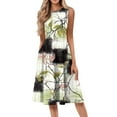 thumbnail image 4 of bbyeadc Summer Midi Dresses for Women 2025 Casual Crewneck Sleeveless A Line Dress Vintage Loose Fit Mid-Length Dresses with Side Pocket Beach Flowy Floral Print Sundresses, Army Green S, 4 of 5