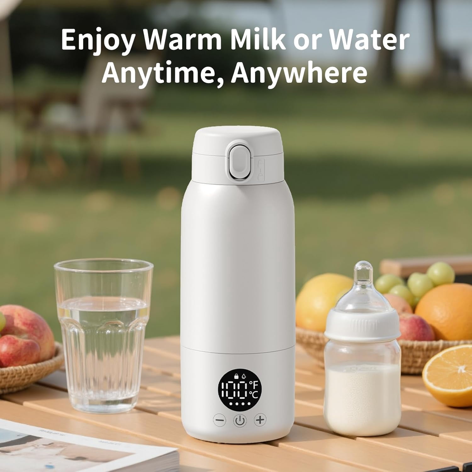 Portable Bottle Warmer for Baby ? Fast Heating Milk Warmer for Travel, Breast Milk & Formula, 17oz Leak-Proof Stainless Steel, IPX6 Waterproof, Rechargeable with Long Battery Life with Cleaning Brush