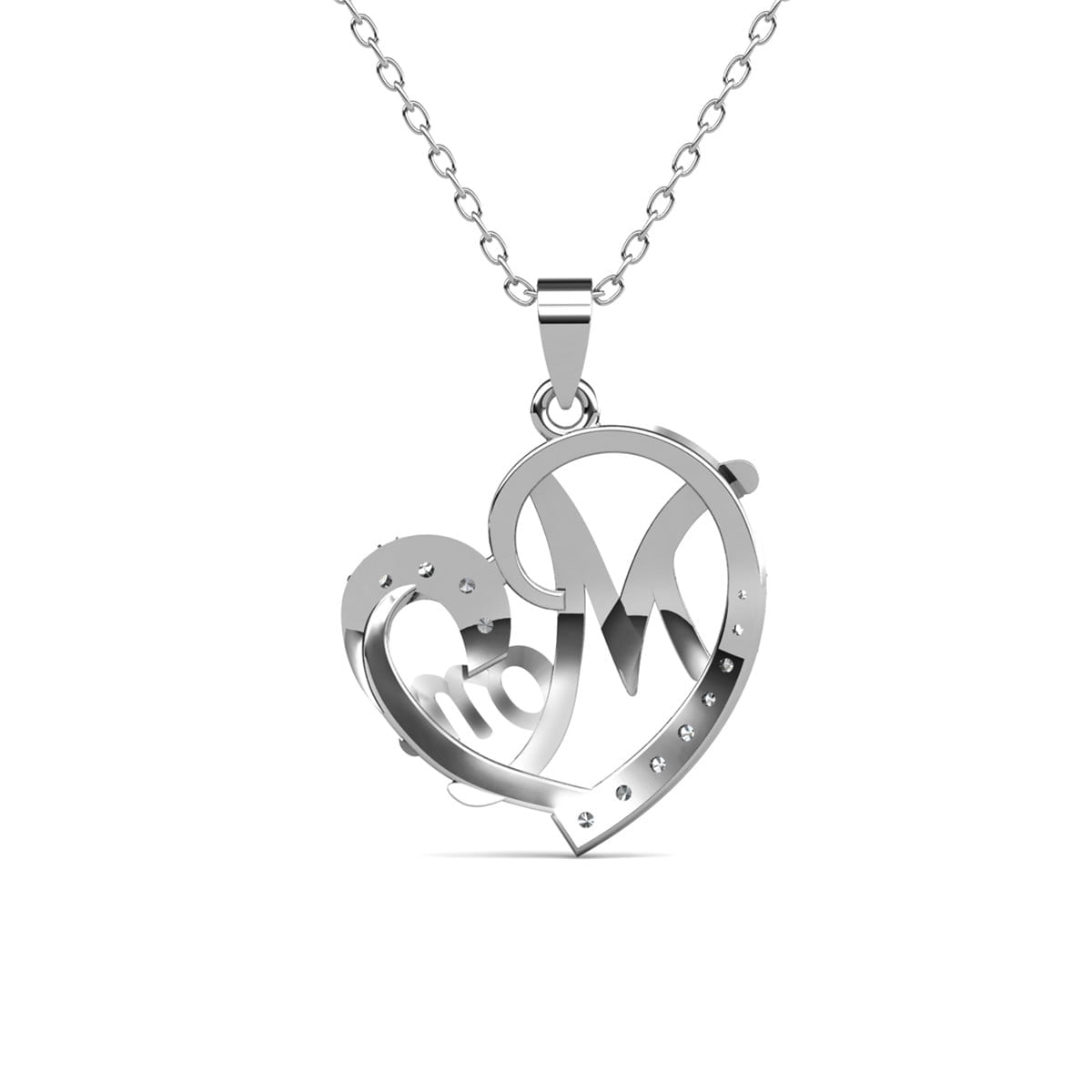 Cate & Chloe Persephone 18k White Gold Plated Mom Heart Necklace with Simulated Diamond for Women