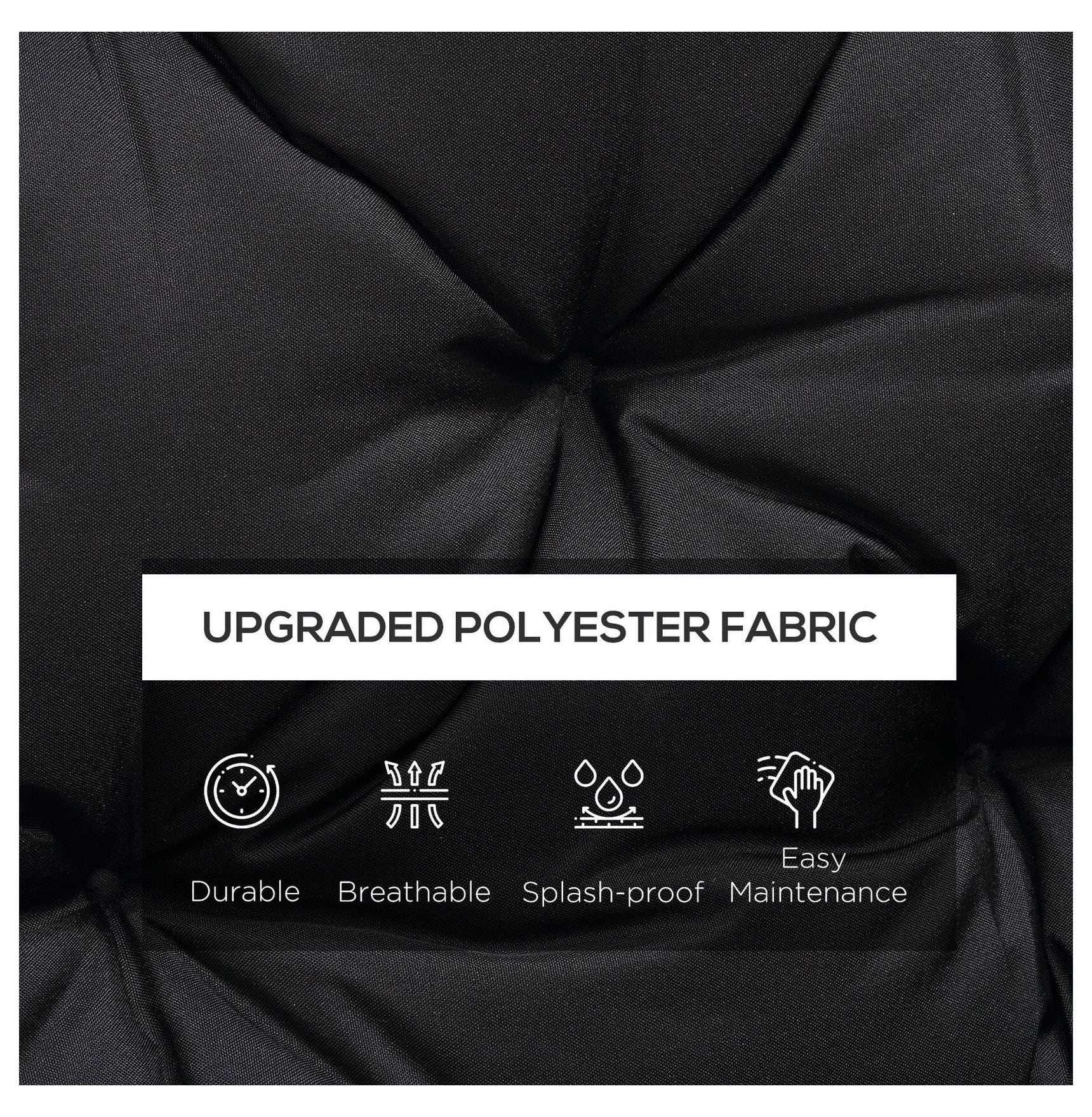 3-Seater Bench Cushion Outdoor Swing Replacement Pad - Black Patio Furniture Cushions with Backrest & Ties