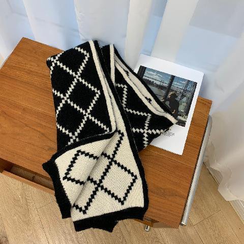 Bufanda a cuadros para mujer, estilo japonés, moderna, bonita, suave, gruesa, cálida, de lana tejida para otoño e invierno