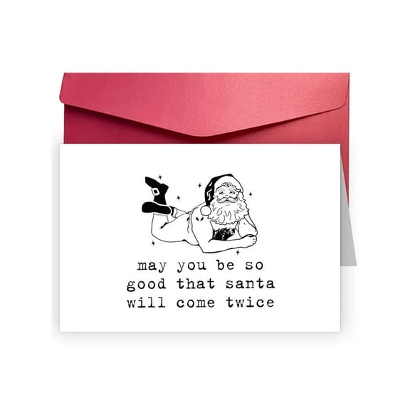 Funny Christmas Card - "May You Be So Good That Santa Will Come Twice" - Humorous Santa Illustration - Envelope Included - Perfect Holiday Greeting for Friends & Family