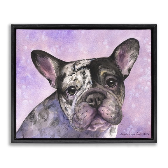 Stupell Industries Harlequin French Bulldog Black Framed Floater Canvas Wall Art, design by George Dyachenko