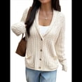 thumbnail image 2 of Cárdigan de Punto Grueso de Gran Tamaño para Mujer, Suéter de Larga con Abertura Frontal, Ropa de Abrigo para Otoño e Invierno Albaricoque XL, 2 of 8