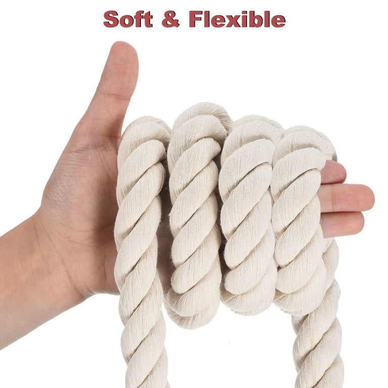 Uxcell Tug of War Rope 1 inch x 50 Feet Natural Thick Cotton Rope Twisted Cotton Rope, White