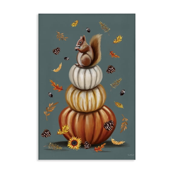 Stupell Industries Squirrel Atop Pumpkin Stack Animals Painting Wrapped Canvas Canvas Art Print Wall Art, 16 x 24