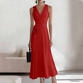 thumbnail image 2 of Delconic Sleeveless V Neck Wrap Dress for Women with Adjustable Waist Tie and Flared Hem Suitable for Daily Wear and Events Red L, 2 of 5