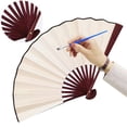 thumbnail image 1 of Abanico Plegable 10 Pulgadas Tela Pintura Artesanal Del para Bodas (Beige), 1 of 9