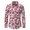 thumbnail image 2 of Mens Shirts Full Floral Print 2026 Stylish Slim Fitted Long Sleeve Lapel Top Casual Comfortable Shirt for Men Red L, 2 of 5