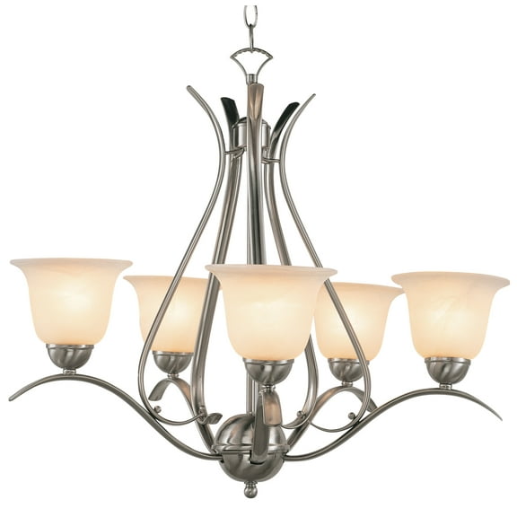Five Light Rubbed Oil Bronze White Marbleized Glass Up Chandelier