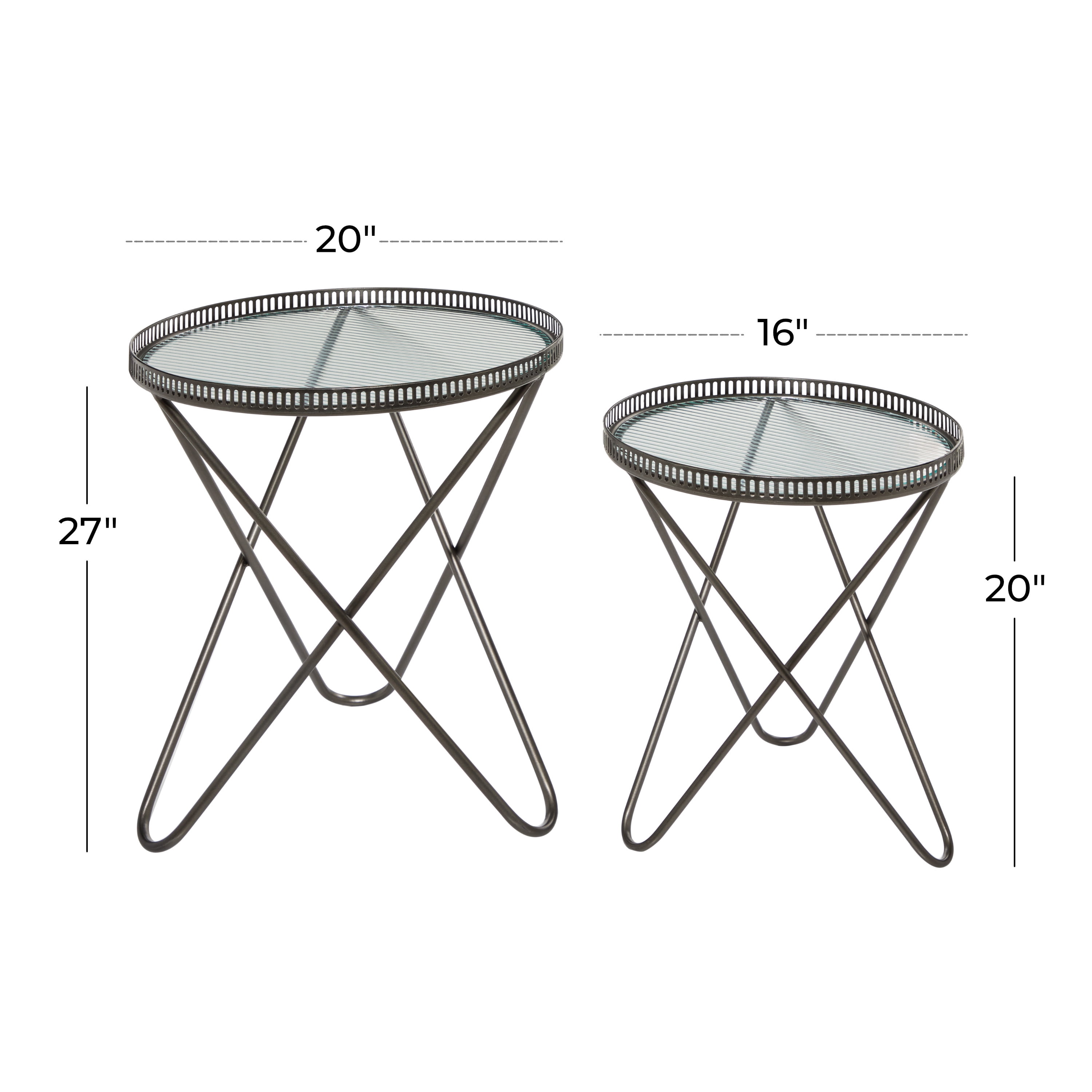 DecMode 20", 27" Grey Metal Industrial Accent Table, Set of 2