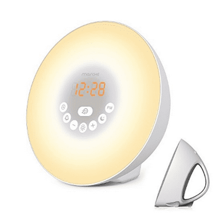 Sunrise Alarm Clock, Wake Up Light with 6 Nature Sounds, FM Radio, color Light, Bedside Sunrise Simulator