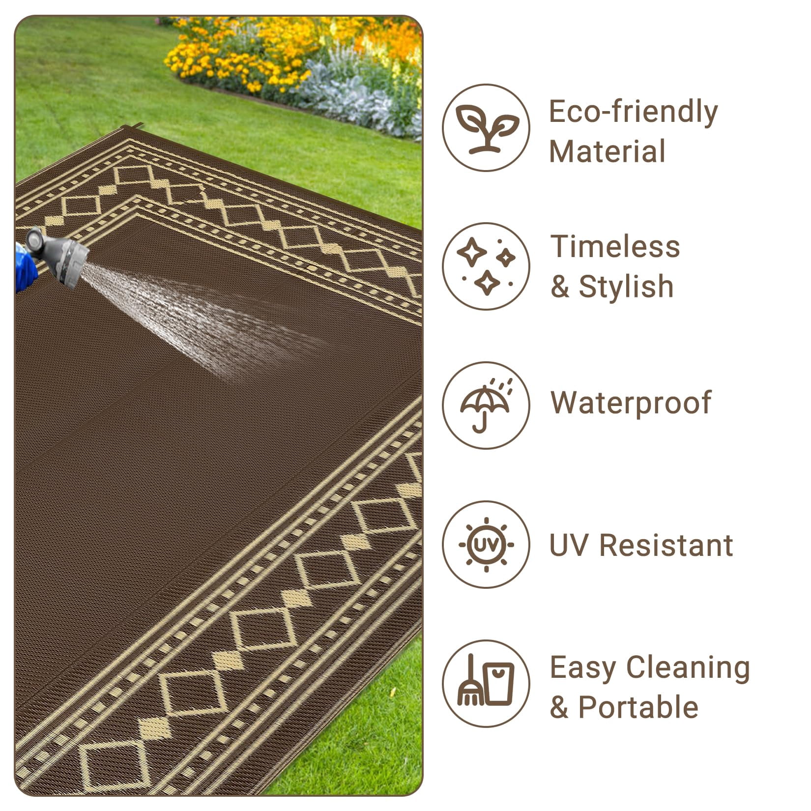 Outdoor Rug 8x10 Plastic Straw Rug Waterproof Patio Rug,Reversible Rug,Foldable Lightweight Outdoor Carpet with Storage Bag,4 Stakes,Outdoor Mat Reversible Camping Carpet Camping Mat for Deck,Garden