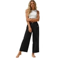 thumbnail image 6 of Miluxas Womens Solid Wide Leg Ankle Pants Elastic High Waisted Straight Leg Cropped Pants with Pockets Work office Dressy Trousers Streetwear Black, 6 of 8