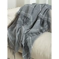 thumbnail image 4 of SARO TH027.I5060 Windowpane Tasseled Wool Blend Throw Blanket  Ivory, 4 of 5