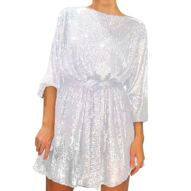 Kcodviy Robe Longue Maxi à Paillettes pour Femme pour Fête des Fêtes, Robe Longue Maxi à Perles à Lacets pour Femme, Robe à Manches pour Femme, Robes