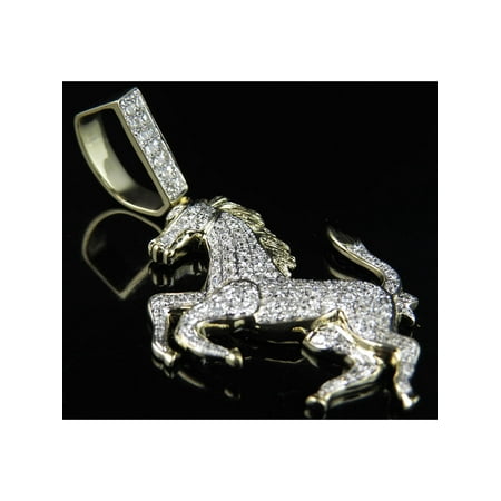 10k Gold Logo Charm - 10K Yellow Gold Ferrari Horse Logo 2.25 Inch Real Diamond Pendant Charm 1.25ct