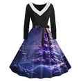 thumbnail image 1 of RKSTN Robes pour Femmes Robe Manches Longues Imprimé de Noël Patchwork en Fourrure Col en V Robe Rétro Ample, 1 of 3