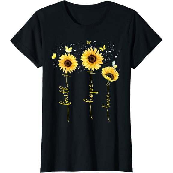 Vintage Faith Cross Hope Love Sunflower Butterfly Christian T-Shirt