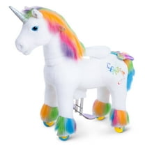 PonyCycle Ride on Unicorn Toys Rocking Walking Horse Unicorn Toy for Kids 4-7 Size 4 Riding Unicorn with Wheels No Electricity Giddy up Pony Plush Toy Walking Animals X42