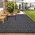 thumbnail image 2 of Hasoo 9' x 12' Black/Gray Outdoor Rug for Patio Decor Waterproof Plastic Straw Modern Geometric Carpet PP Tube Woven Portable Camping Mat for Picnic Balcony, 2 of 7