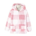 thumbnail image 5 of EnJoCho Girls Fleec𝖾 Sher𝗉a Jacket Full Zip Hooded Plaid Winter Fall Coat Warm Soft Cozy Lined Outerwear Pockets Cute Clothes Kids Girls Jacket Coat 8-14 Years, 5 of 9