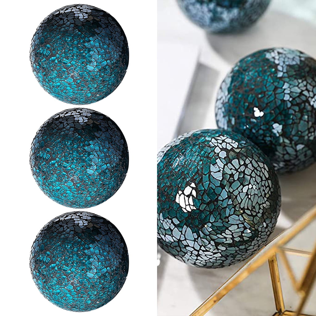 Mosaic Sphere Balls 8cm Housewares Centerpieces Set Decorative Orbs Decorative Ball for Ornaments Coffee Table Decor Festival Living room and 3Pcs Blue 3Pcs